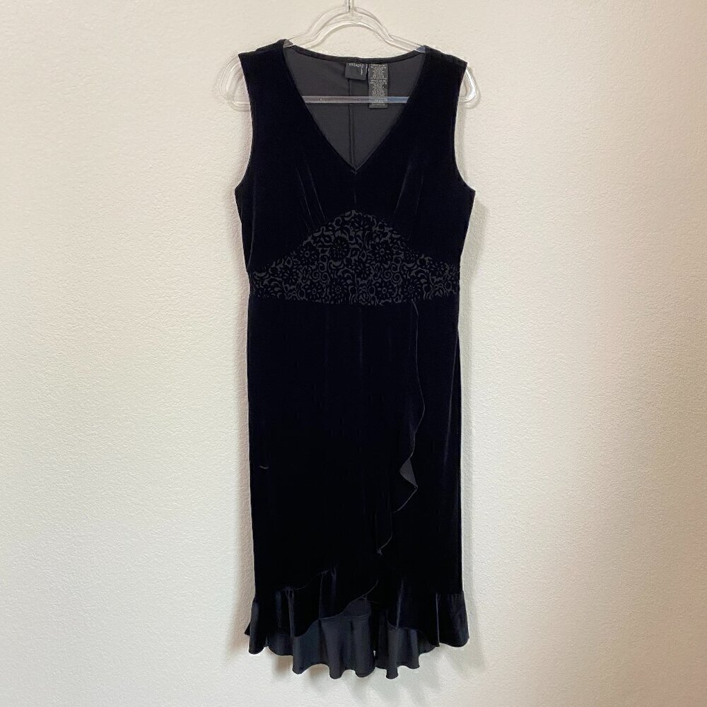 Vintage Studio Black Burnout Velvet Midi Dress Whimsigoth Dark Romantic Goth L - Picture 2 of 8